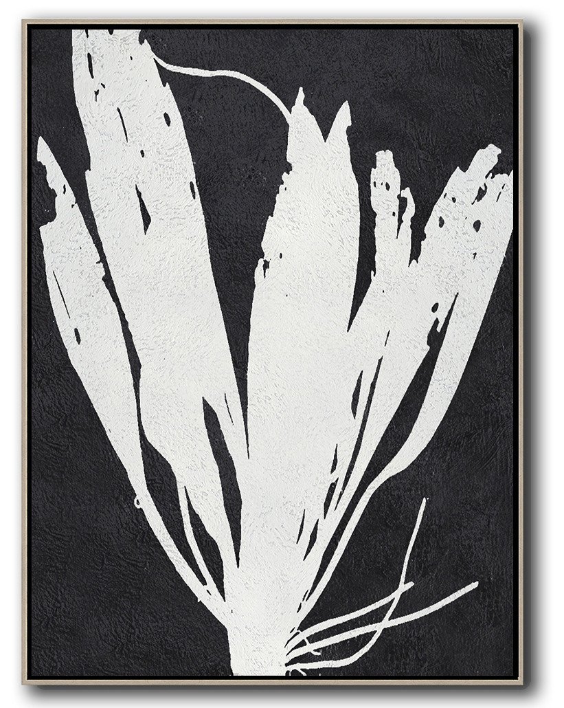 Hand-Painted Black And White Minimalist Painting On Canvas - Buy Canvas Art Restroom Large